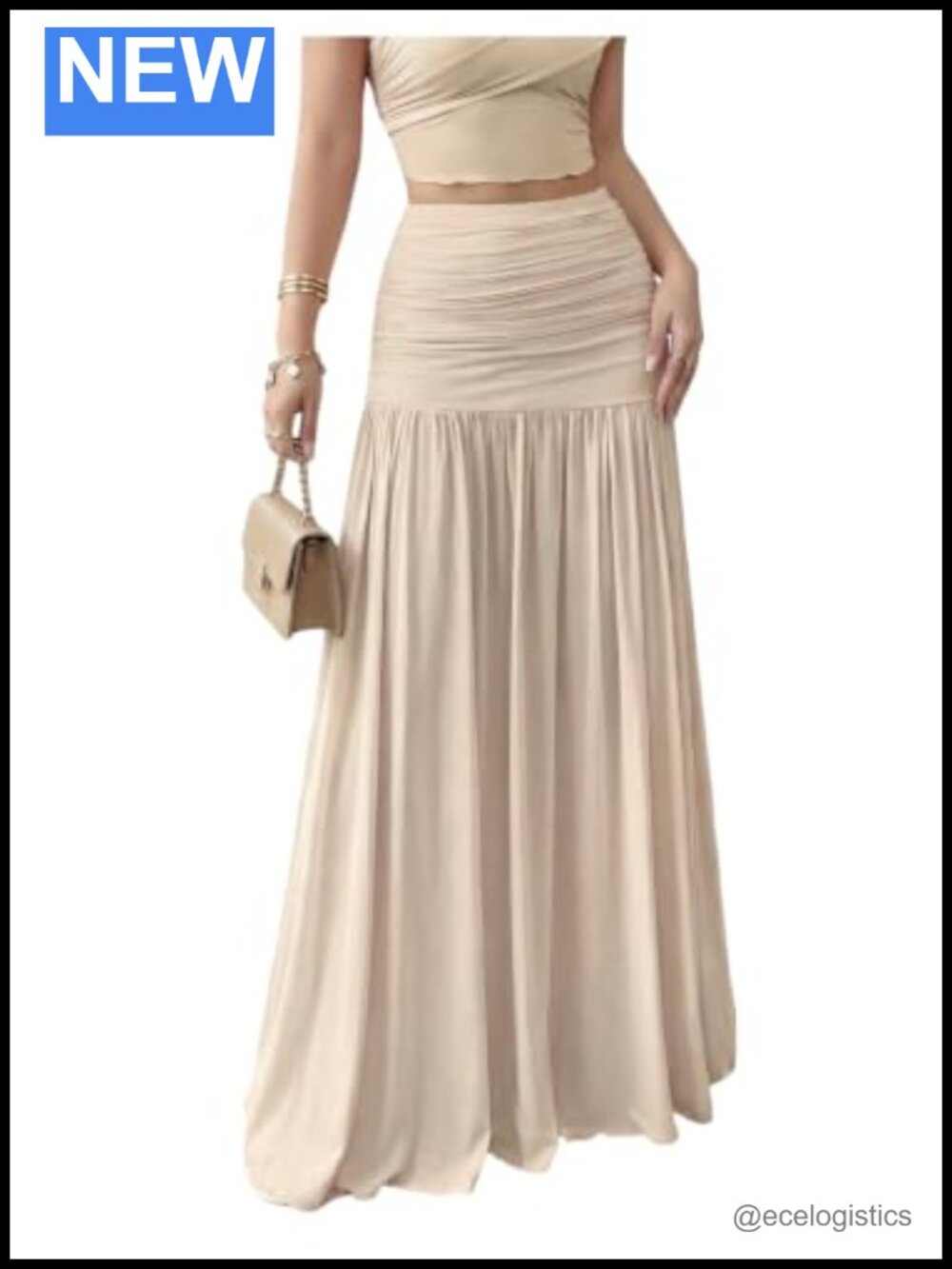 Drop Waist Ruched Pleated Boho Maxi Skirt Flowy High Rise Long